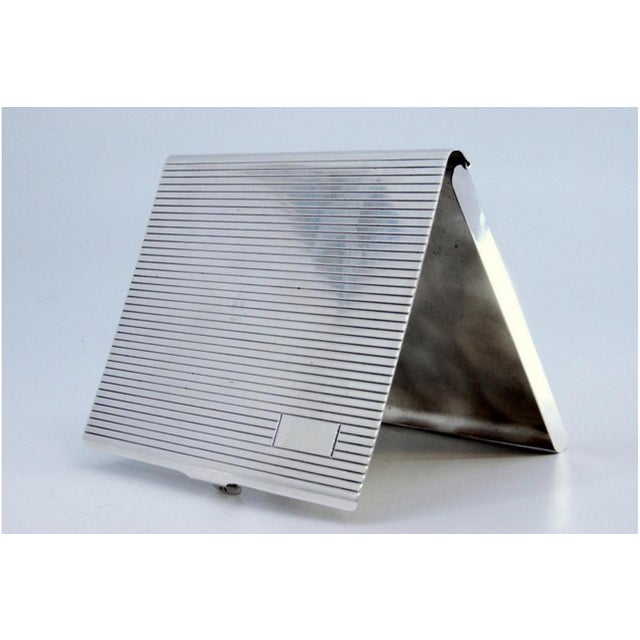 Silver Guilloche Silver Cigarette Case with Fluting Monogram Card and Hinged Lid For Sale - Image 8 of 9