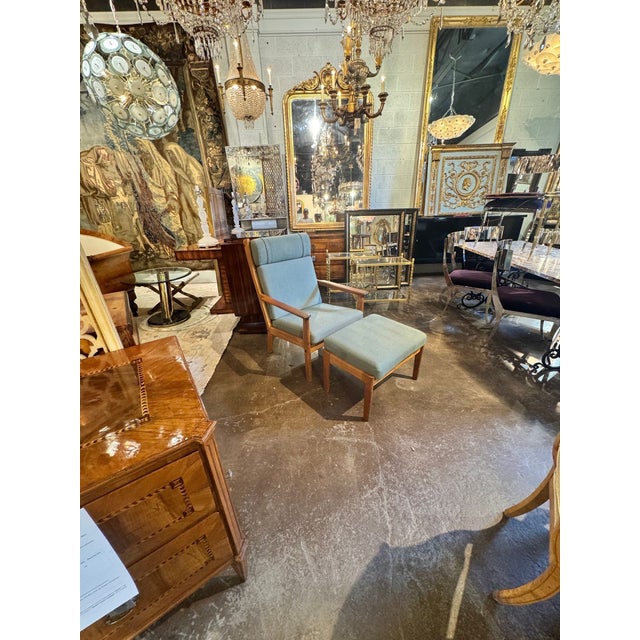 Mid-Century Modern Danish MCM Oak Chair and Ottoman For Sale - Image 3 of 10