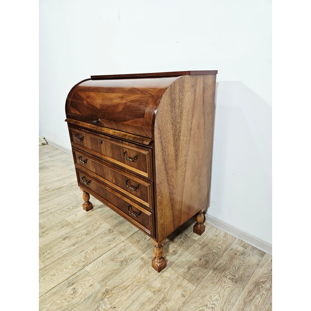 1970s Walnut Cylinder-Roll-Top Secretary Desk, 1970s For Sale - Image 5 of 18