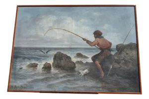 Joseph Suchet, Fisherman on the Marseille Coast, 19th Century, Oil on Canvas