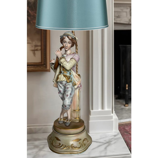 Bright Pink Mid-Century Porcelain Table Lamp Minstrel With Mandolin For Sale - Image 8 of 16