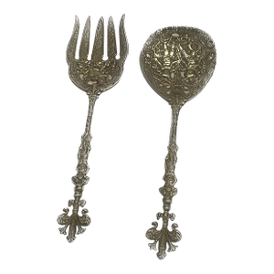 Vintage Mid-Century Italian Ornate Silver-Plated Salad Servers - Pair