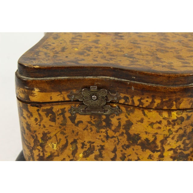 Tan Early 19th C. Carved Wood Wavy Box Sponge Spatter Finish With Mirror & Pink Silk For Sale - Image 8 of 13