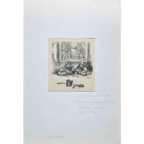 Drinking Men in Cafe is an Original lithograph on ivory-colored paper realized by Georges Gola (1816-1908) in the late...