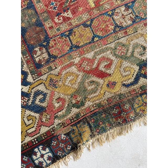 Early 20th Century Antique Caucasian Leshgi Star with KINTSUGI Repairs Rug 3.8 x 5.6 For Sale - Image 5 of 11