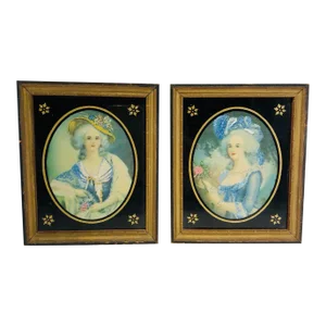 1930s Marie Antoinette & Elisabeth of France Needlepoint Wall Art- a Pair