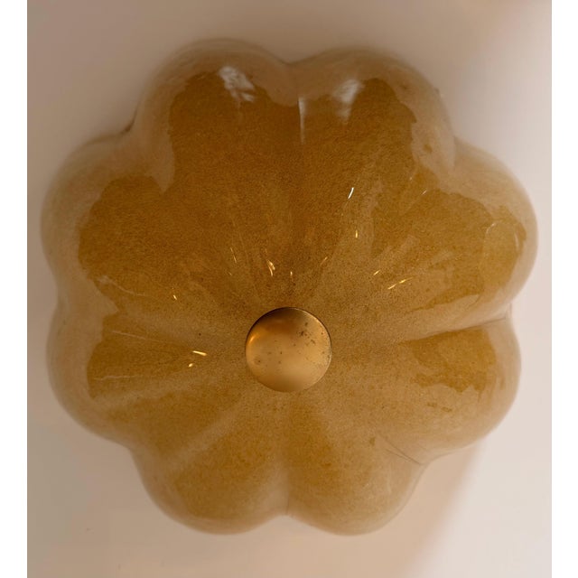 Metal 1980s Mid-Century Modern Golden Murano Glass Floral Flush Lamps - a Pair For Sale - Image 7 of 16