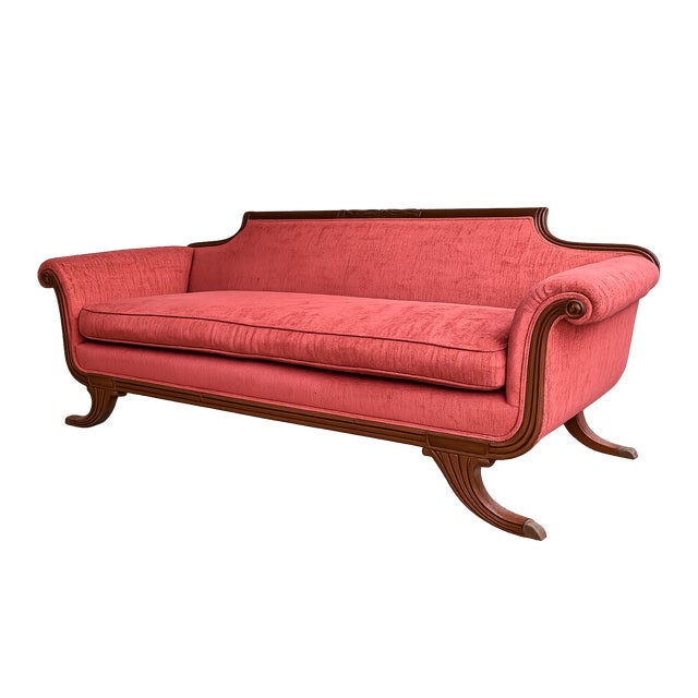 Antique Duncan Phyfe claw foot sofa. Pink fabric has some wear and was used for seating. Early 19th century. Was my...