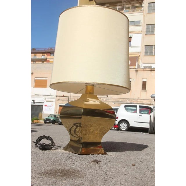 French Brass Shantung Table Lamp, 1970s For Sale - Image 4 of 9