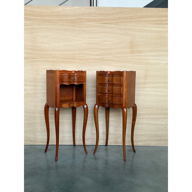 Pair of French Walnut Narrow Bedside Tables With Three Drawers For Sale - Image 14 of 17