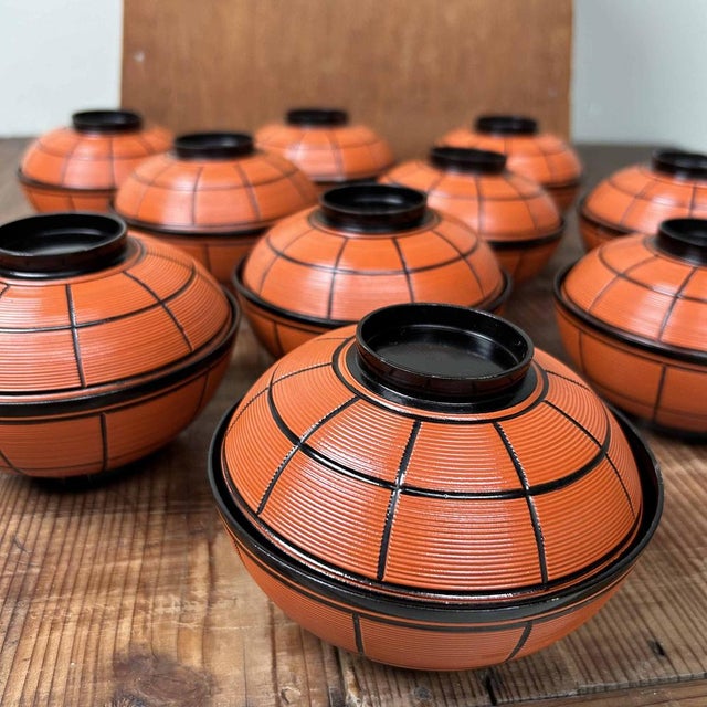 1970s Lacquered Wooden Nuri Owan Serving Bowls, Japan, 1970s, Set of 10 For Sale - Image 5 of 18