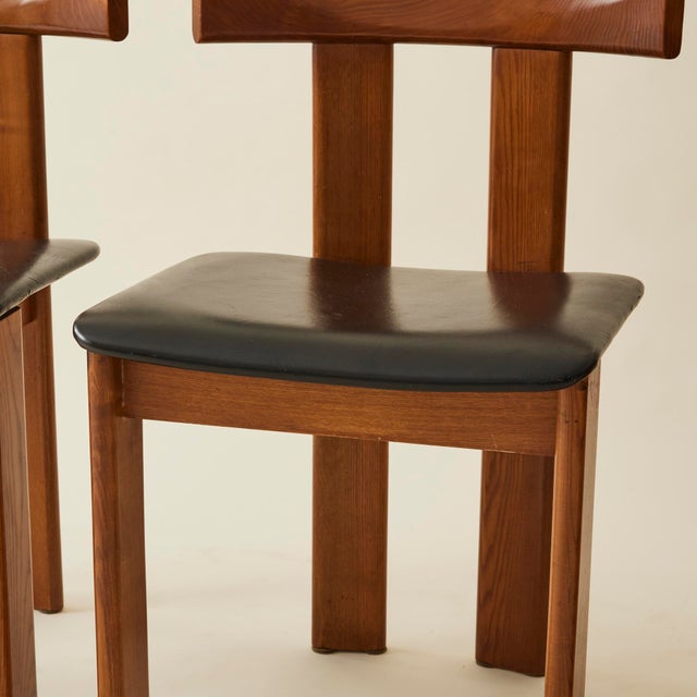 1970s Luigi Vaghi Wood Dining Chairs With Black Seat, Set of 6, 1960's Italy For Sale - Image 5 of 12