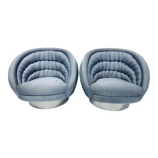 Pair of Vladimir Kagan “Crescent” Swivel Club Chairs For Sale