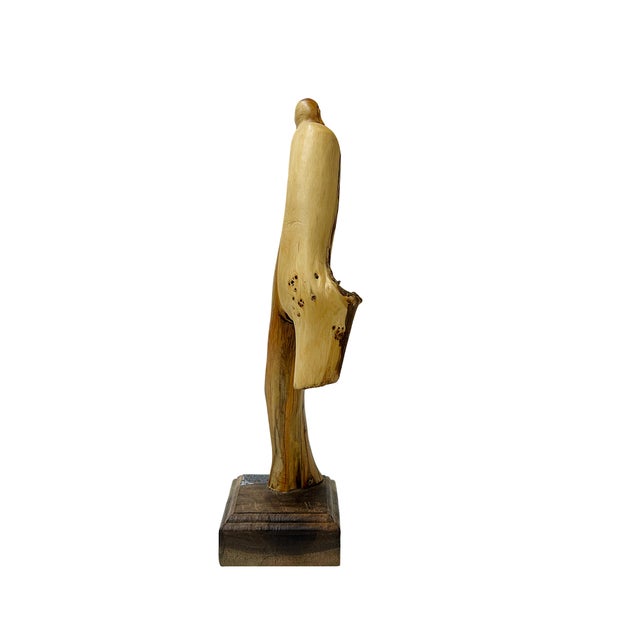 Natural Cypress Wood Root Carved Artistic Happy Buddha Figure For Sale - Image 4 of 8