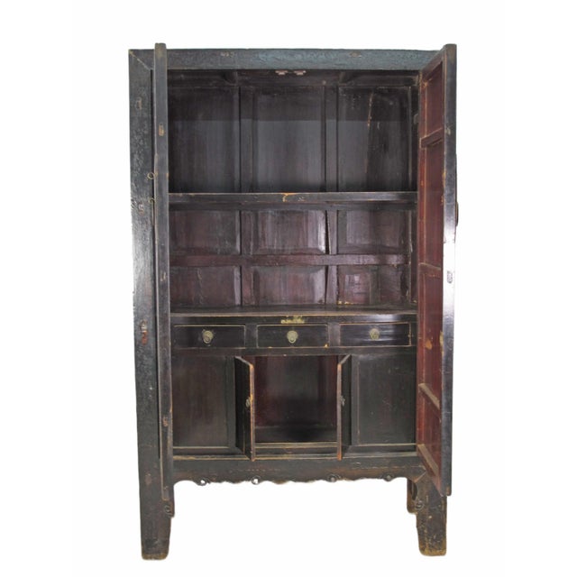 Large 84" Inch Tall Black Chinese Antique Cabinet For Sale - Image 11 of 13