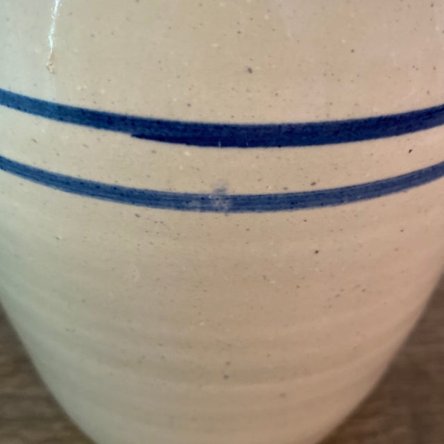 Ceramic Vintage Signed Marshal Pottery Stoneware Crock Jar and Lid With Double Cobalt Stripes For Sale - Image 7 of 12