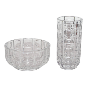 Mid 20th Century Art Deco Thousand Windows Lead Crystal Decorative Bowl and Vase Centerpiece - Set of 2
