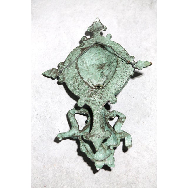 Light Green Lovely Antique Patinated Cast Iron Lion Door Knocker For Sale - Image 8 of 8