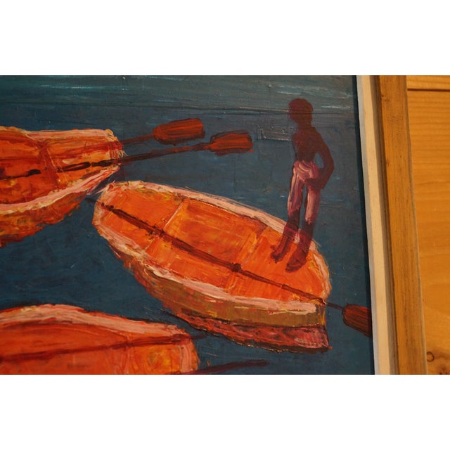 1960s Calixte Henri Haitian Painting of Boys in Boats For Sale - Image 5 of 10