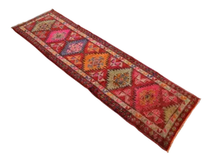 Conspicuous Kurdish Runner Herki Rug. Hand-Knotted Tribal Short Halway Rug - 3′1″ × 10′7″