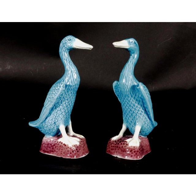 Mid 20th Century Vintage Chinese Porcelain Turquoise Pair of Indian Runner Ducks For Sale - Image 5 of 8