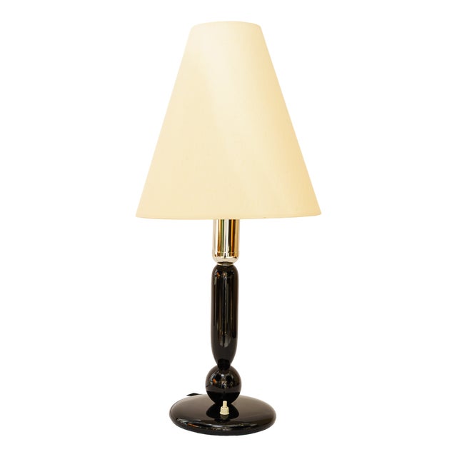 Large Art Deco Wooden Table Lamp with Fabric Shade, Vienna, 1930s For Sale