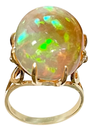 12 Carat Oval Shape Ethiopian Opal Cocktail Ring 14 Karat Yellow Gold