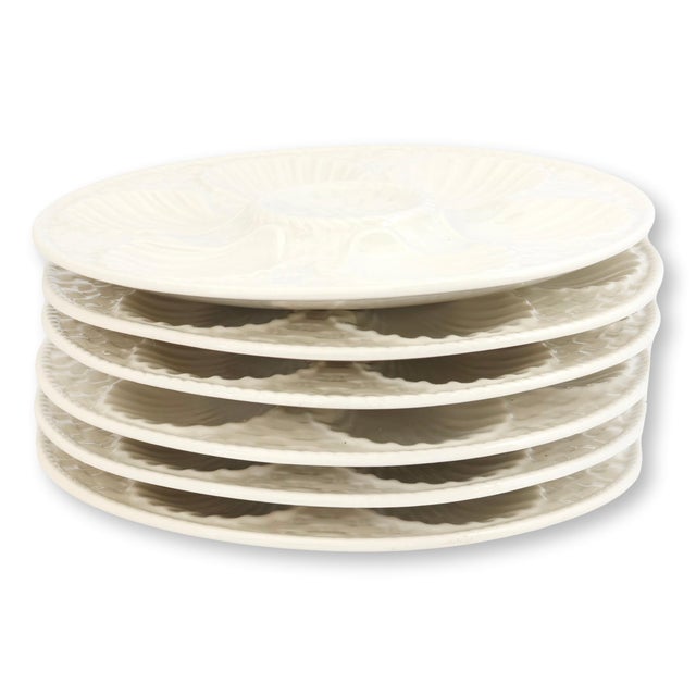 Mid 20th Century Vintage French White Oyster Plates, Set of 6 For Sale - Image 5 of 6