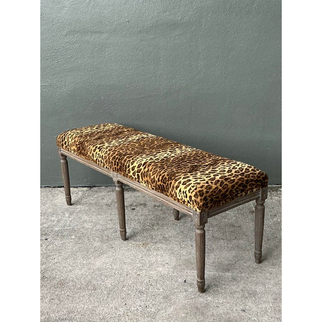 Amber Vintage Tufted Leopard Bench For Sale - Image 8 of 12