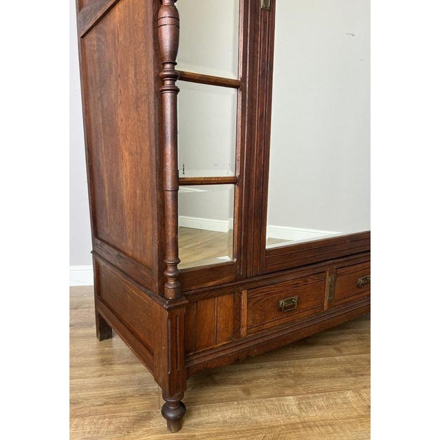 Antique French Carved Oak Mirrored 2-Drawer Armoire For Sale - Image 10 of 18