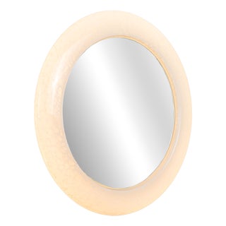 Mid-Century Modern Cloudy Glass Mirror with Lighting, 1970s For Sale