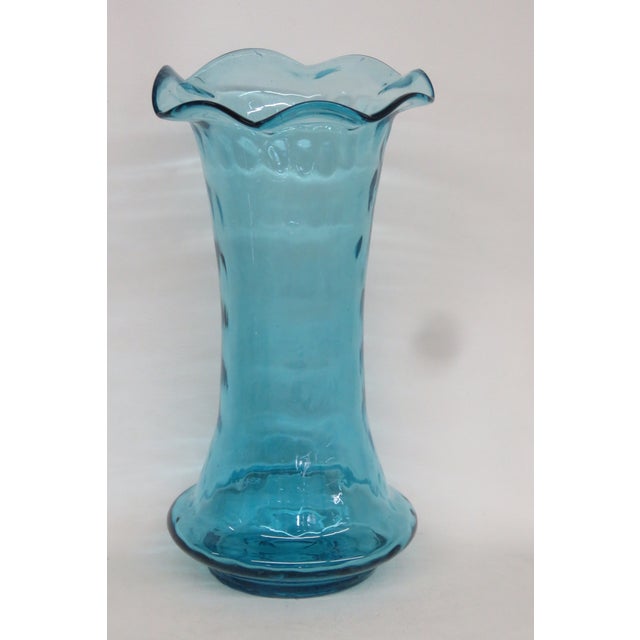 This beautiful Turquoise Aqua Vase is made of hand blown art glass. This vase has a lovely Mid Century Style and design,...