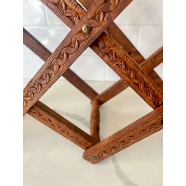 Mid-Century Modern Vintage Hand Carved Folding Wood Wine Rack For Sale - Image 3 of 6