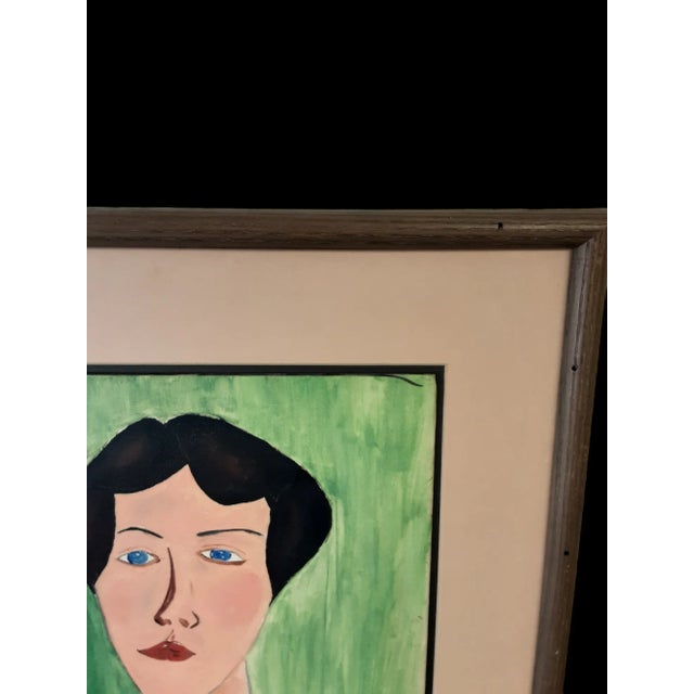 Vintage Oil Painting of Lady With Blue Eyes For Sale - Image 4 of 6