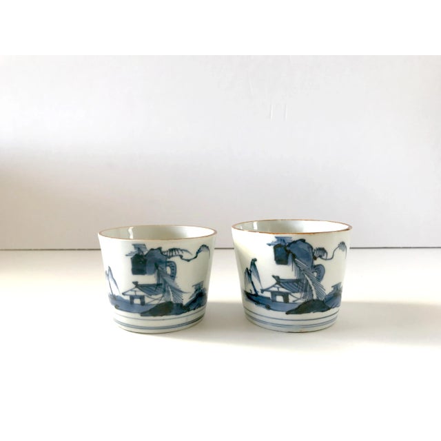 A pair of Japanese soba-choku bowls from the Edo Period, 1620-1886 (these date to the earlier half). Blue underglaze...