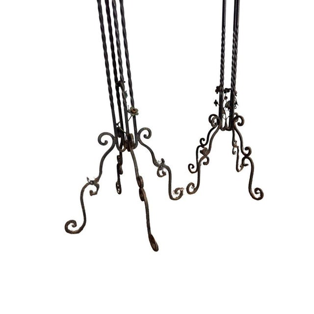 Metal Antique Wrought Iron Plant Stands With Pot - Set of 2 For Sale - Image 7 of 12