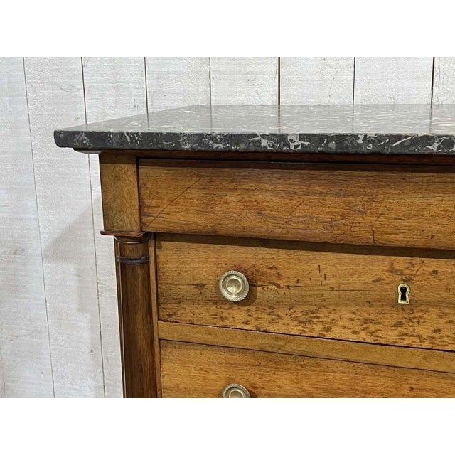 19th Century Empire Walnut Chest of Drawers with a Grey St. Anne Marble Top For Sale - Image 12 of 15
