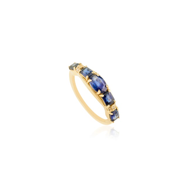 Victorian Revival Blue Sapphire 14k Gold Band Size 6.5 For Sale - Image 4 of 14