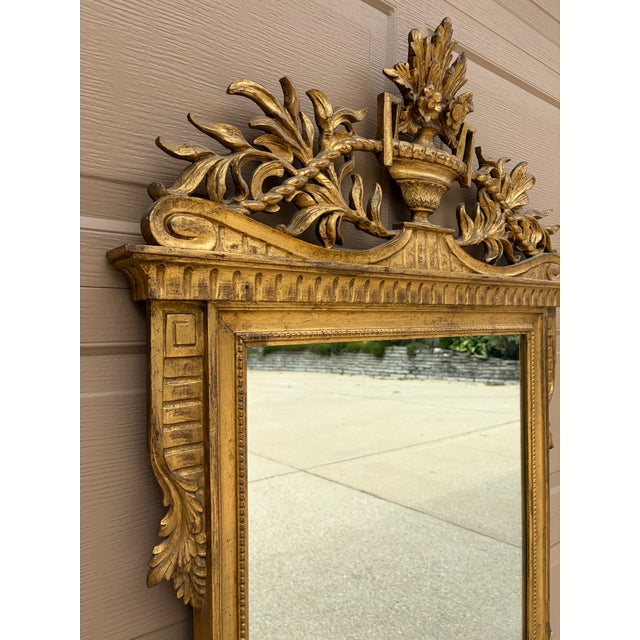 19th Century Italian Neoclassical Giltwood Mirror With Carved Urn and Foliage For Sale - Image 11 of 13