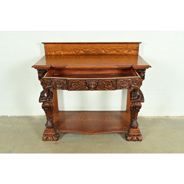 Late 19th Century R. J. Horner Style Antique Victorian Carved Oak Sideboard or Buffet Server, Circa 1890s For Sale - Image 5 of 16