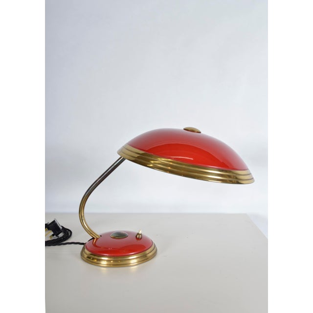 Mid-Century Modern Industrial Brass Enamel Table Lamp from Helo Leuchten, 1950s For Sale - Image 4 of 12