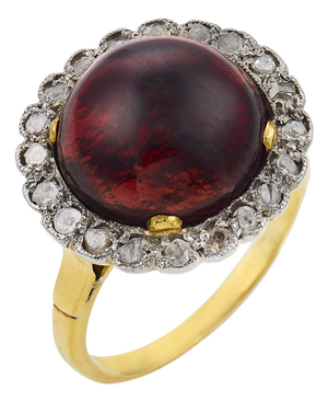 Late 19th Century Victorian 5.00 Carat Garnet Diamond 18k Yellow Gold Cluster Ring, Size 4.75