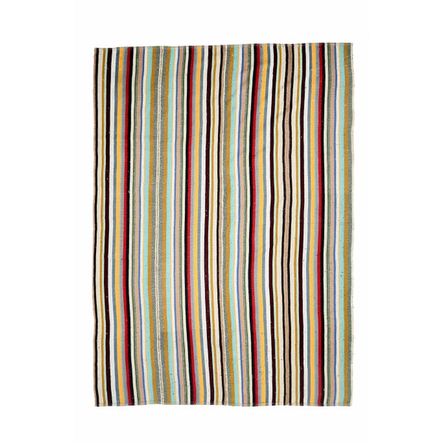 Vintage Turkish Hand-Knotted Wool Cotton Beige Kilim Area Rug For Sale - Image 10 of 10