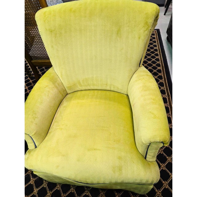 Textile Chartreuse Custom Designer Upholstered Armchair & Ottoman Set of 3 For Sale - Image 7 of 8