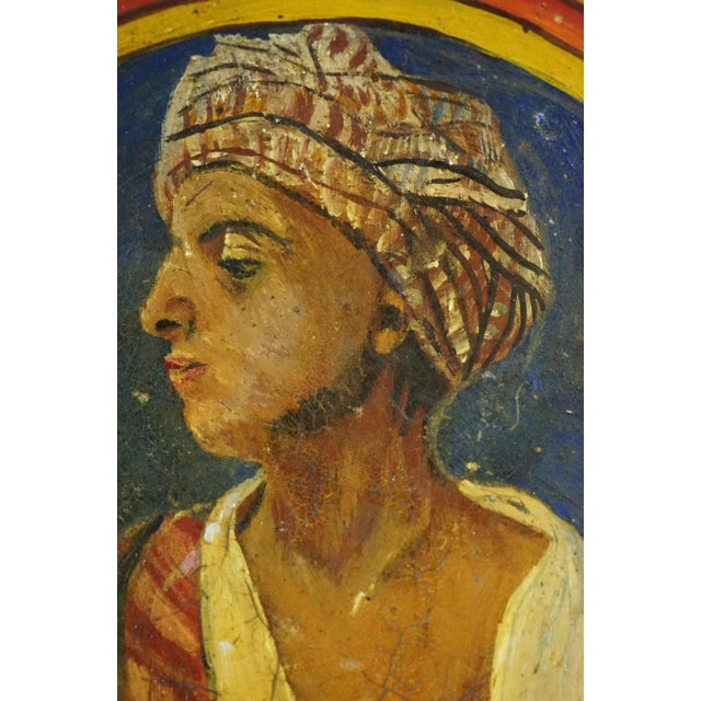 Ceramic Terracotta Plate with Arabic Painting attributed to Goldscheider, Austria, Early 1900s For Sale - Image 7 of 16