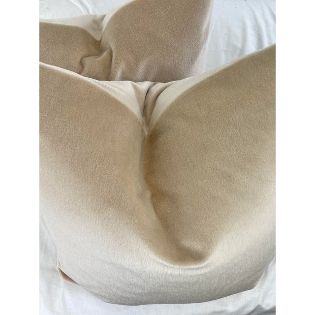 Custom pair of 22" pillows covered in Brunschwig & Fils "Autun Mohair" in color champagne. These pillows have tapered...