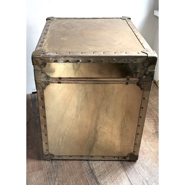 Mid-Century Modern Mid Century Cedar Lined Brass Storage Box, Side Table For Sale - Image 3 of 8