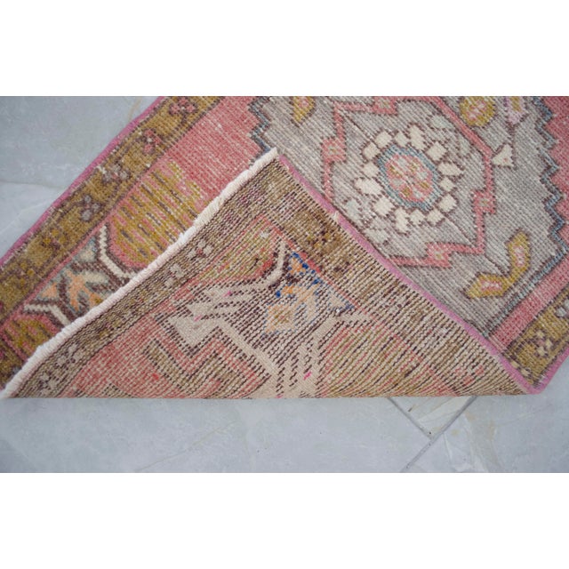 Rose 1970s Pink and Gray Hand-Knotted Wool Turkish Rug Doormat - 1'7" X 2'12" For Sale - Image 8 of 8