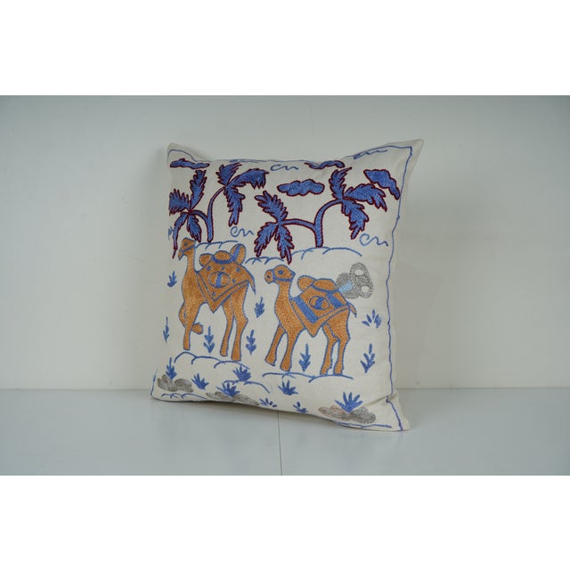 Mid-Century Modern Hand Embroidered Camel Pillow Cover 19'' X 19'' For Sale - Image 3 of 5
