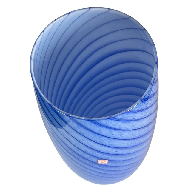 Glass Murano Art GLass Blue Swirl Vase For Sale - Image 7 of 15
